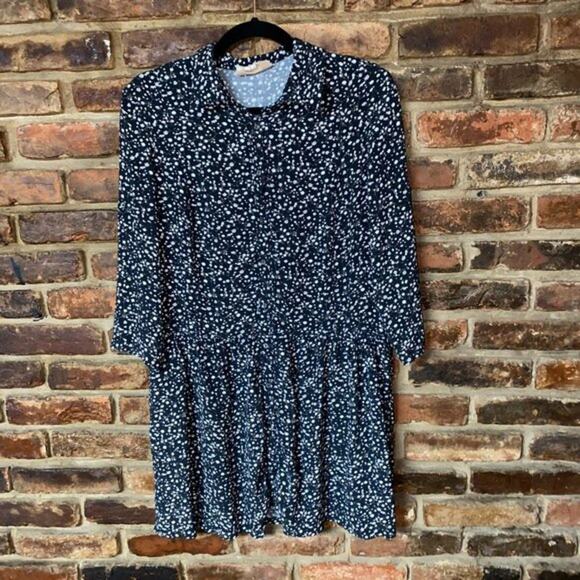 Nicole Miller Artelier Black Floral Long Sleeve Button Down Mini Dress Medium - Picture 1 of 9